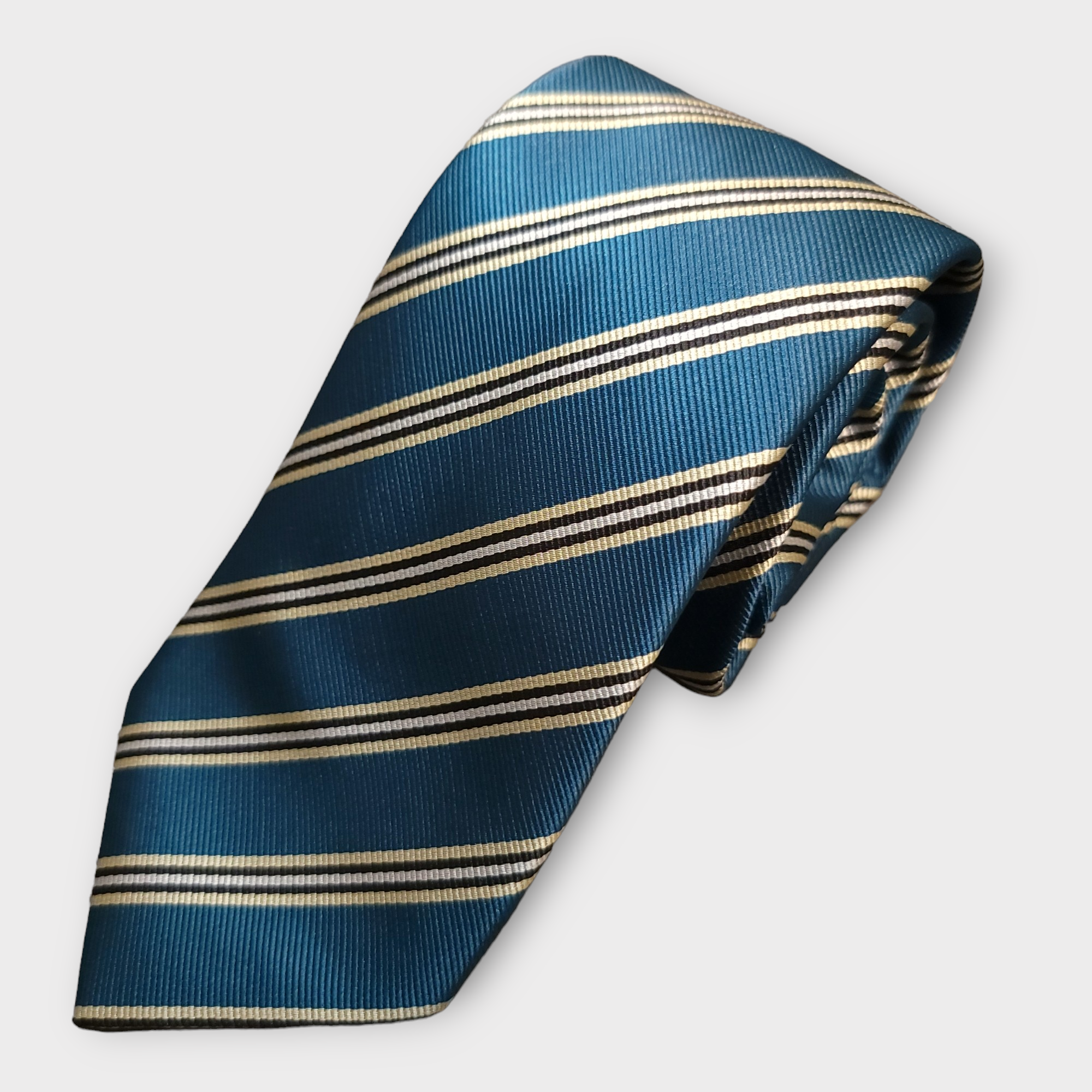 Dark Turquoise Striped Silk Tie Pocket Square Cufflink Set – STYLETIE
