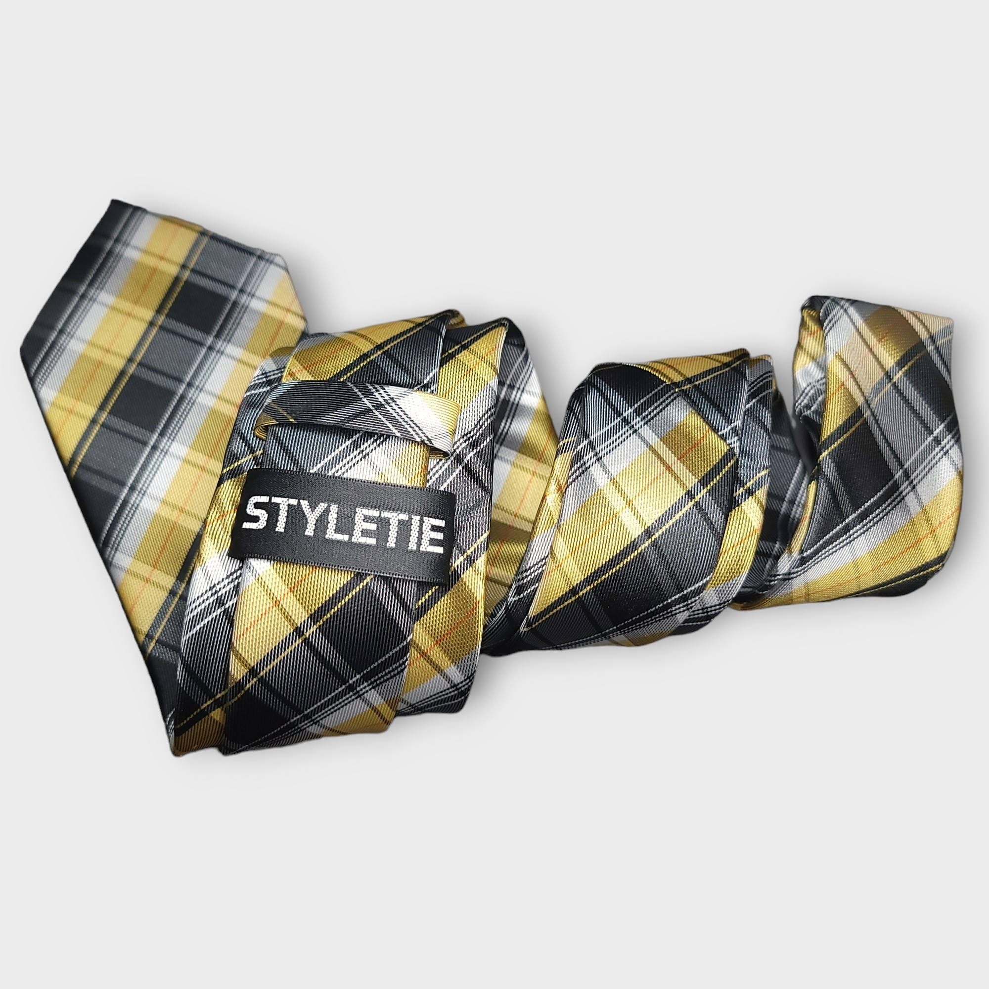 Black Yellow Stripe Silk Tie Pocket Square Cufflink Set