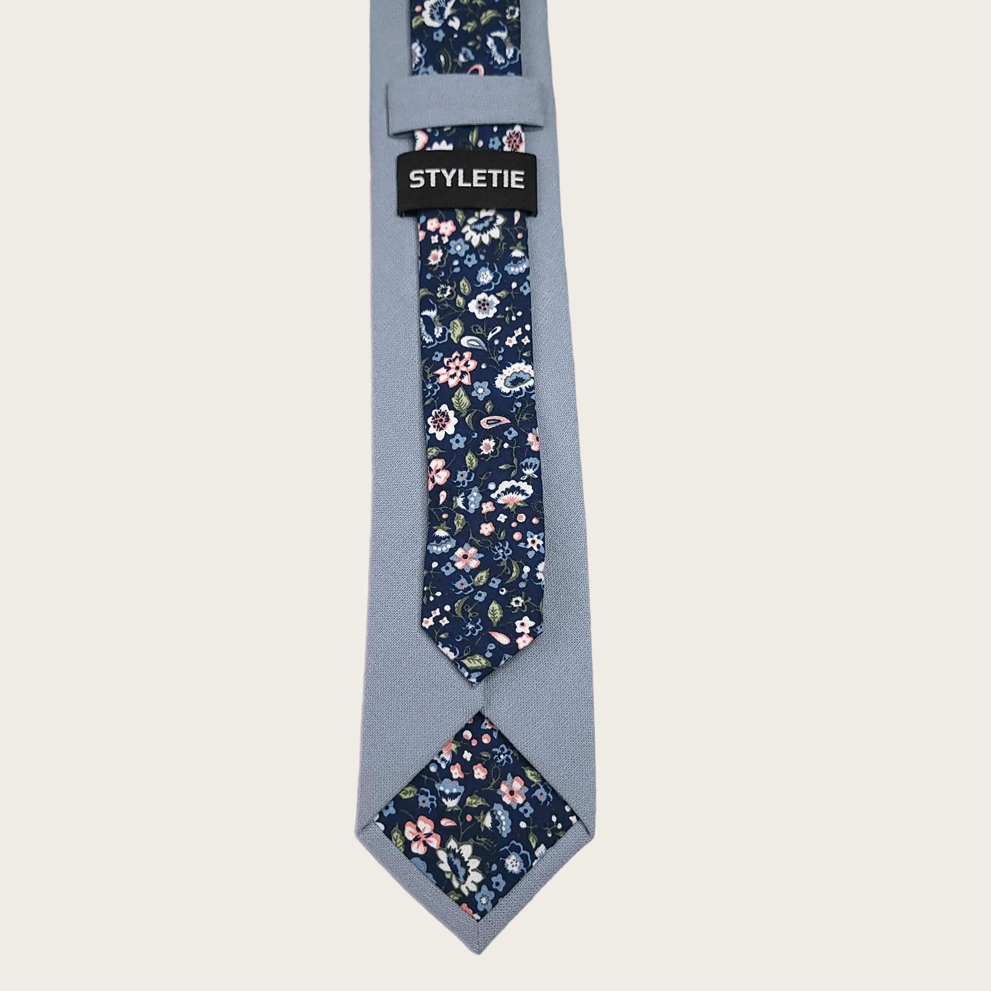 Slate Gray Navy Blue Floral Peekaboo Tie - STYLETIE