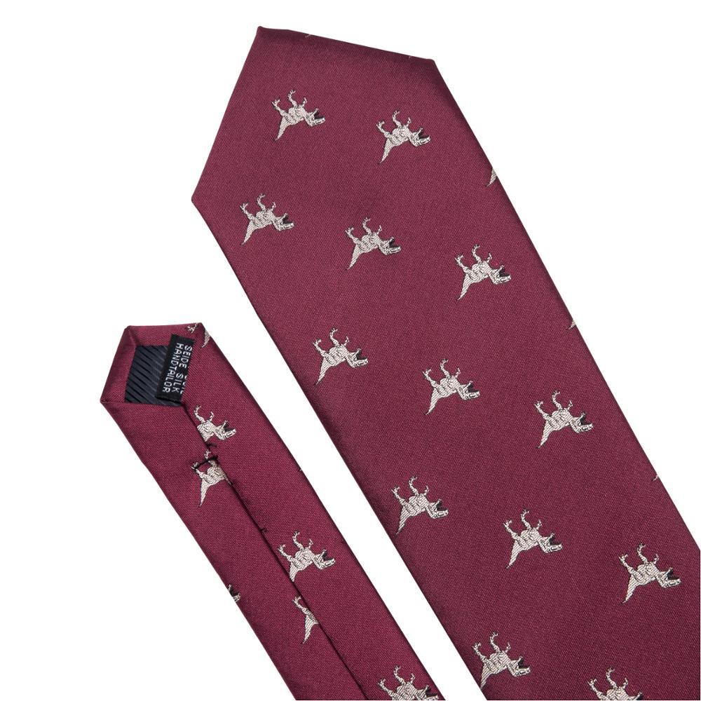 Burgundy Dinosaur Silk Tie Pocket Square Cufflinks Set - STYLETIE