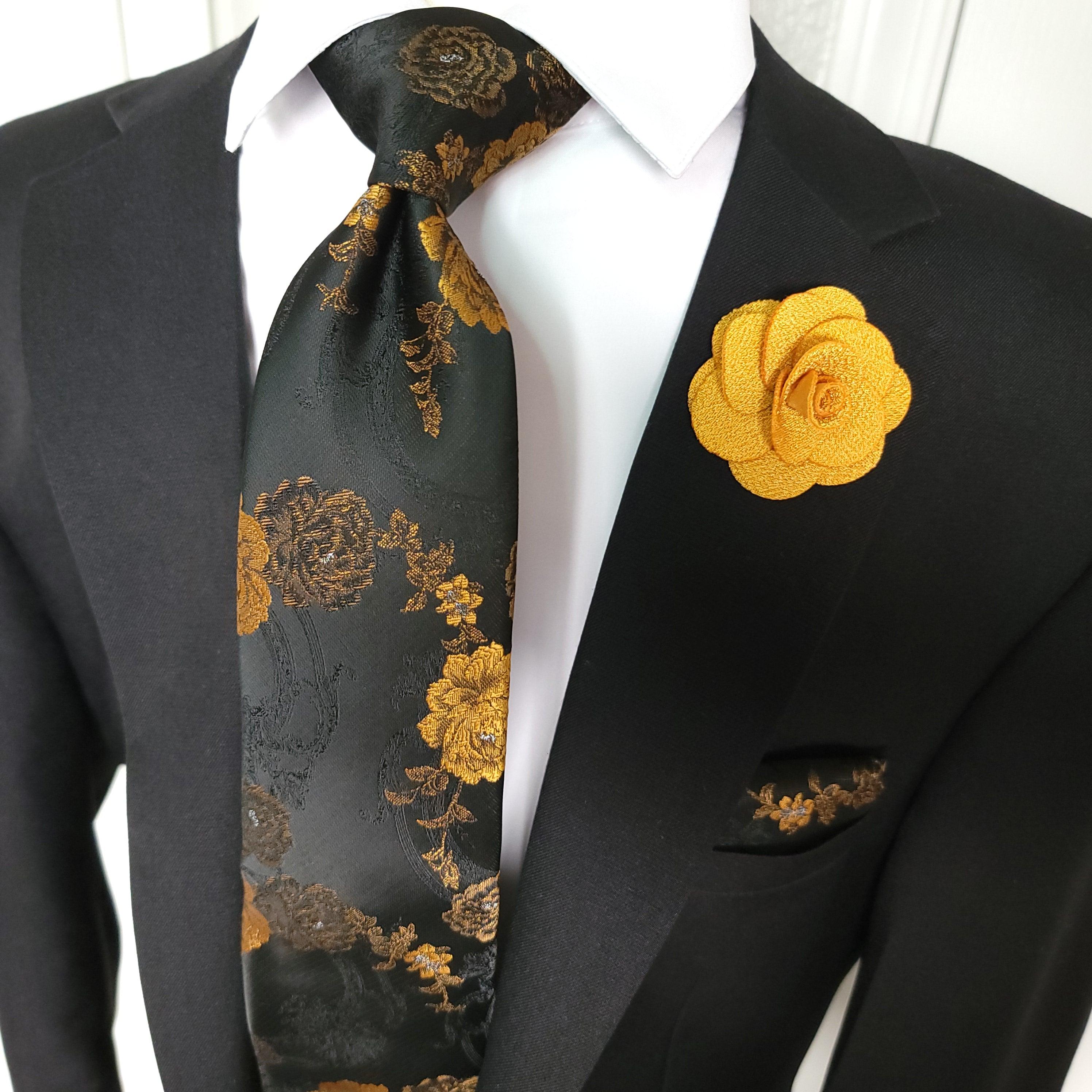 slim fit dress slacks Men's Slim Fit Spread Collar Dress Shirt & Tie Set in Bold Black & Gold Ganster Pinstripe L / Black/Gold