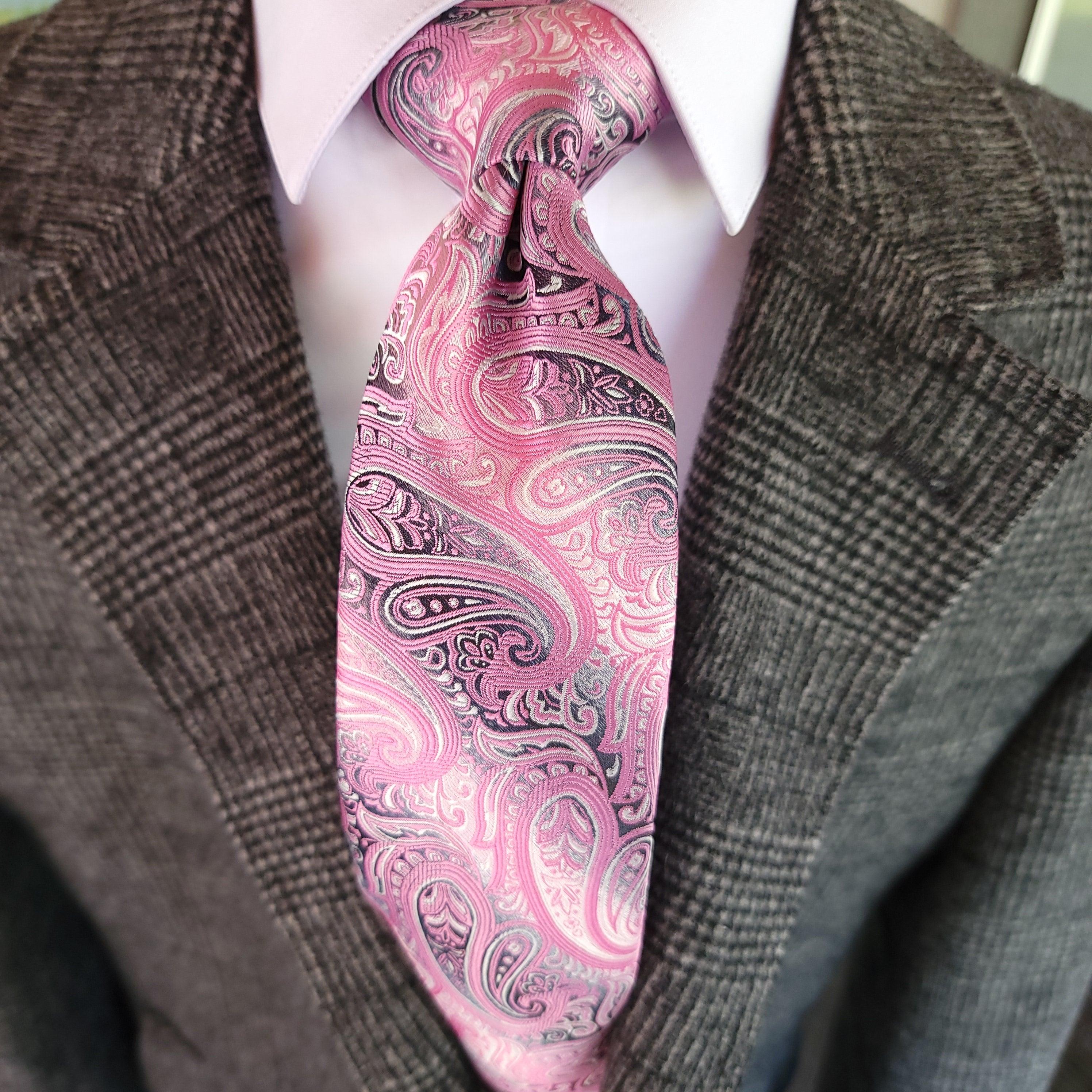Pink Paisley Silk Tie Pocket Square Cufflinks Set