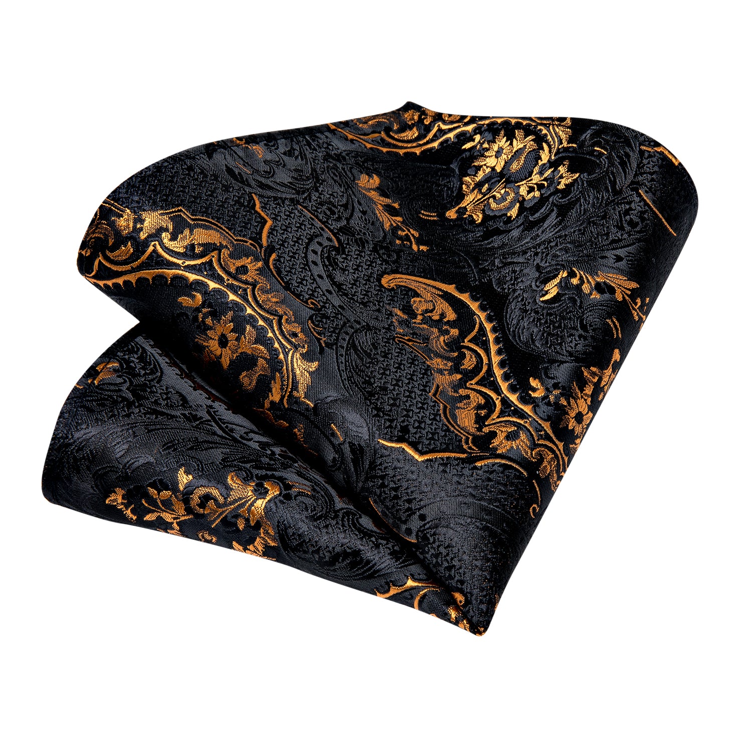 Black Gold Copper Silk Tie Pocket Square Cufflink Set
