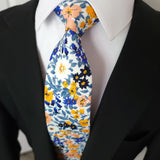 White Floral Pink Blue Leaf tie