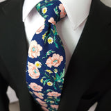 Navy Blue Pink Yellow Floral Leaf Tie