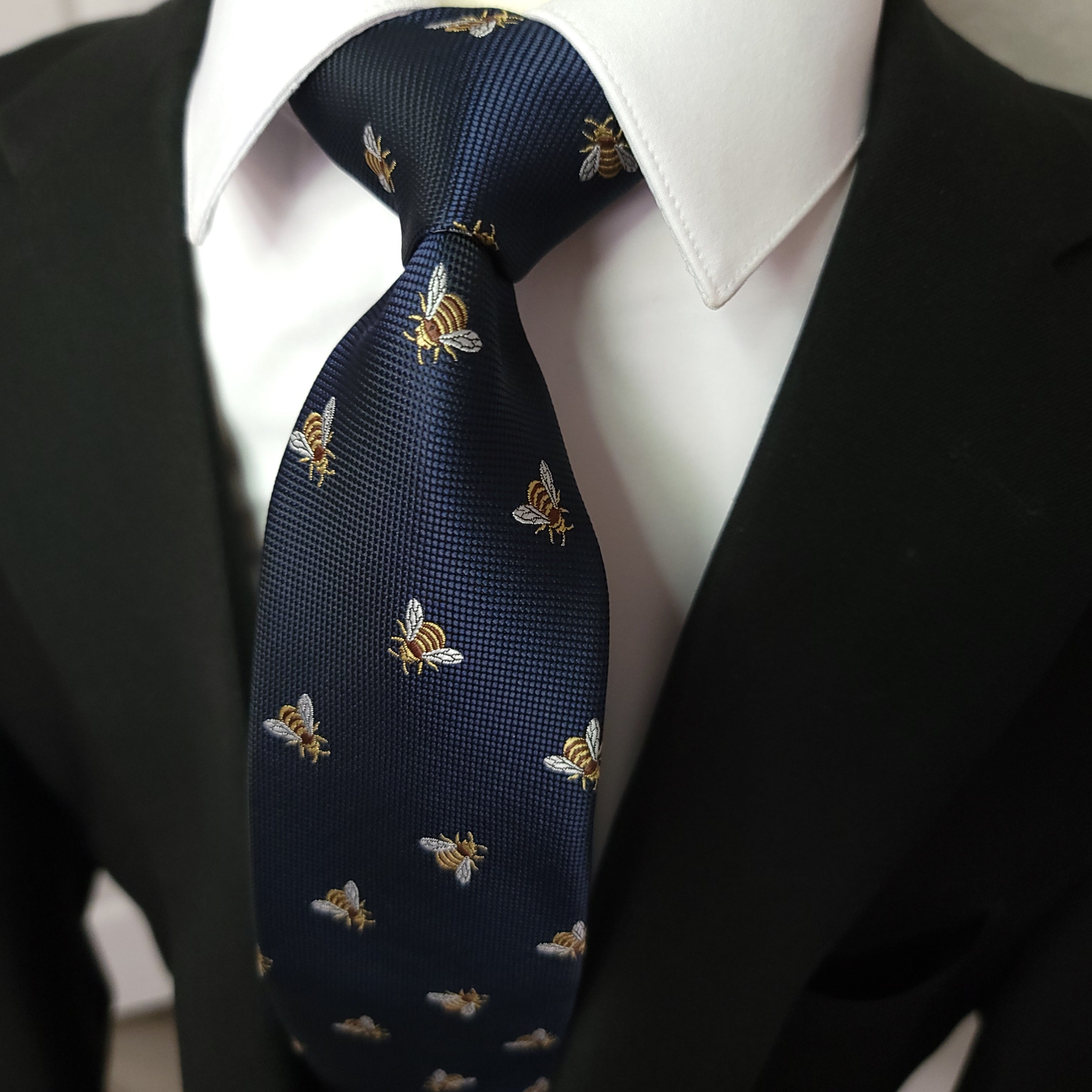 Navy Blue Bee Pattern Tie