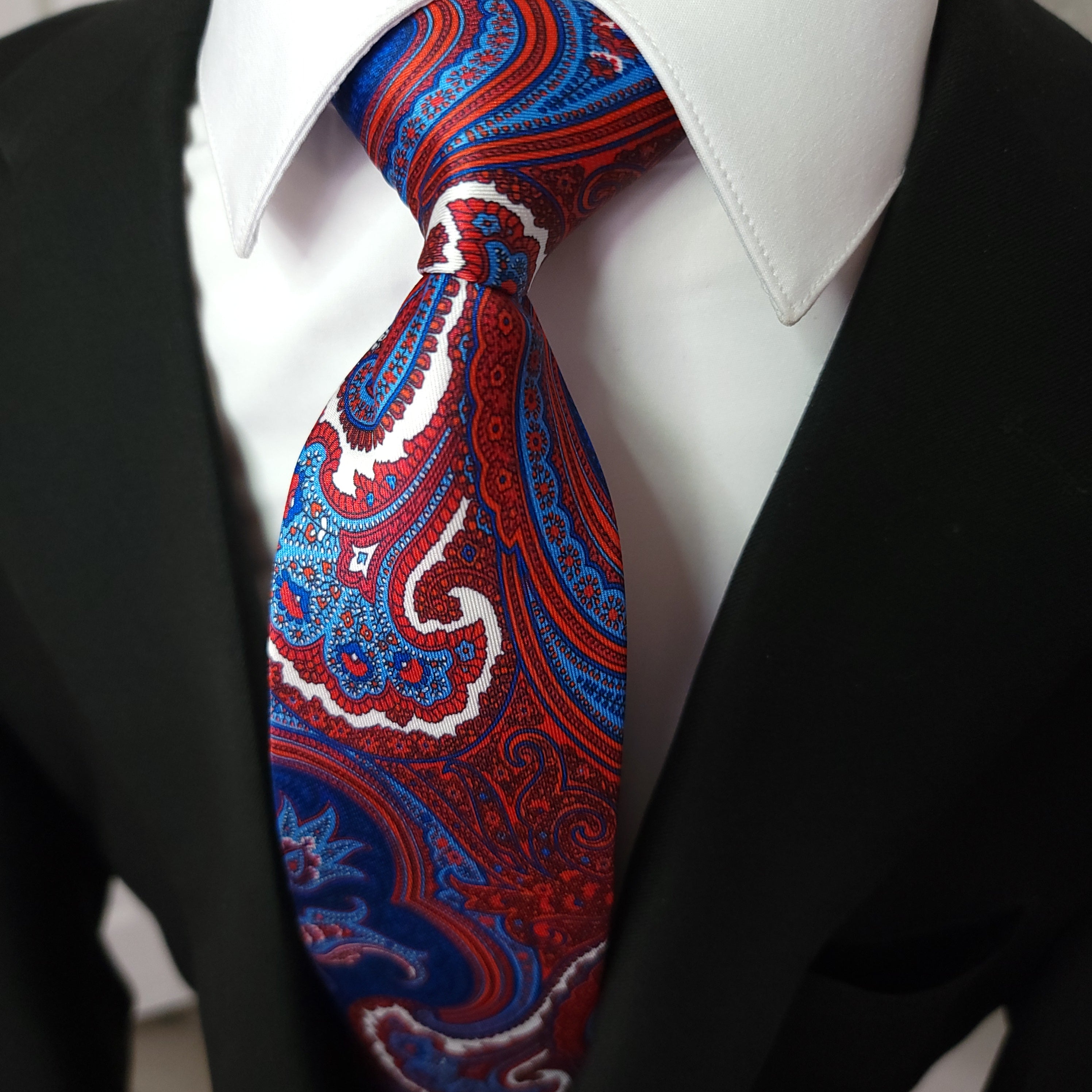 Royal Blue Red Paisley Tie