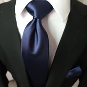 Navy Blue Solid Silk Tie Pocket Square Cufflink Set