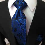 Sapphire Blue Floral Silk Tie Pocket Square Cufflink Set