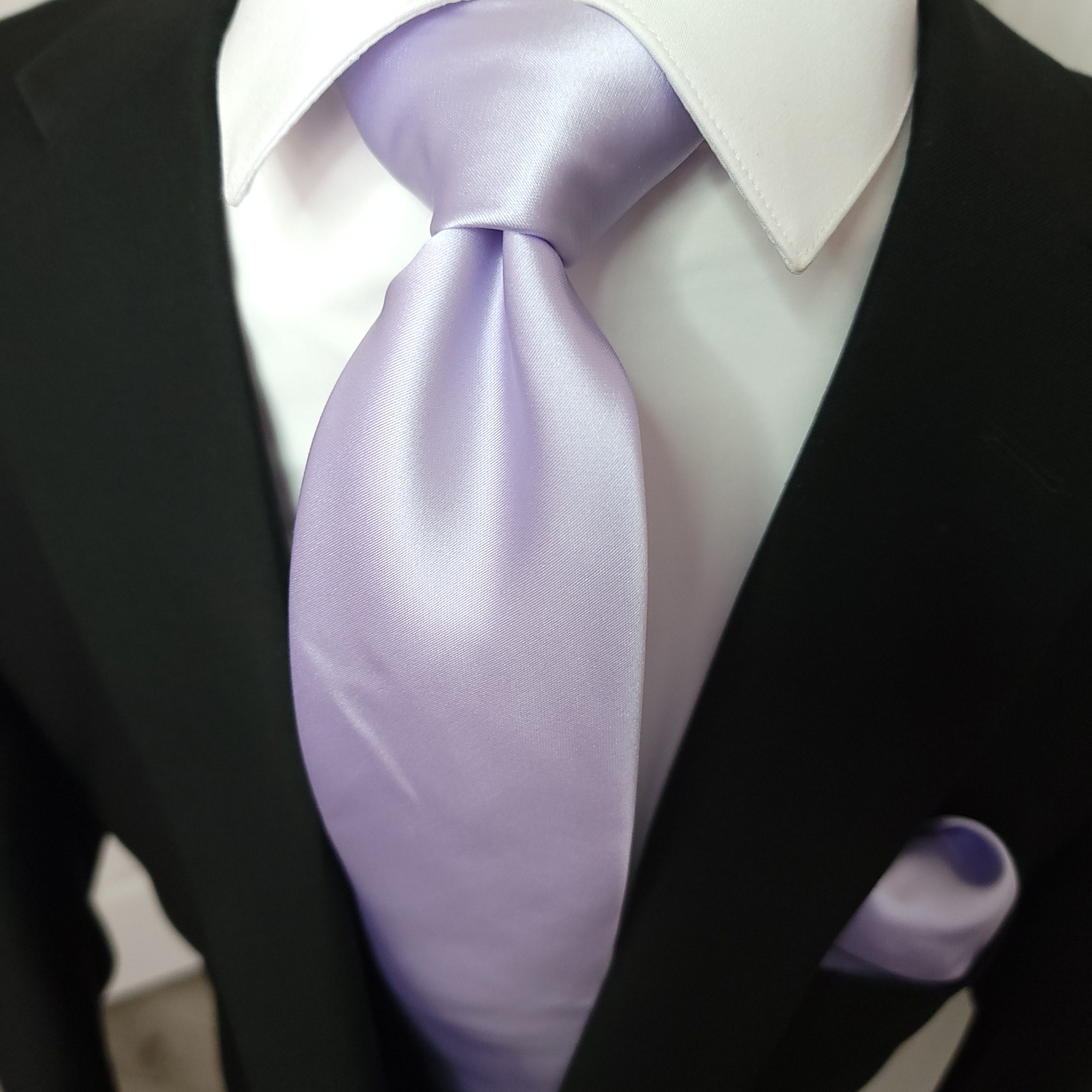 Purple Lavender Solid Silk Tie Pocket Square Cufflinks Set