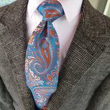 Orange Blue Paisley Silk Tie Pocket Square Cufflink Set