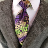 Green Purple Black Paisley Silk Tie Pocket Square Cufflink Set