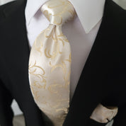 Khaki Floral Silk Tie Pocket Square Cufflinks Set