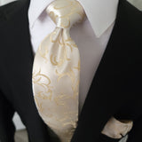 Khaki Floral Silk Tie Pocket Square Cufflinks Set