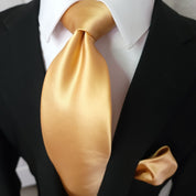 Golden Pearl Solid Silk Tie Pocket Square Cufflink Set