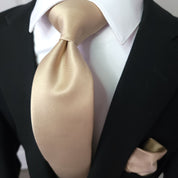 Sand Solid Silk Tie Pocket Square Cufflink Set