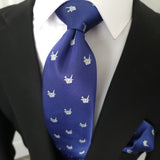 Blue White Crane Bird Silk Tie Pocket Square Cufflink Set