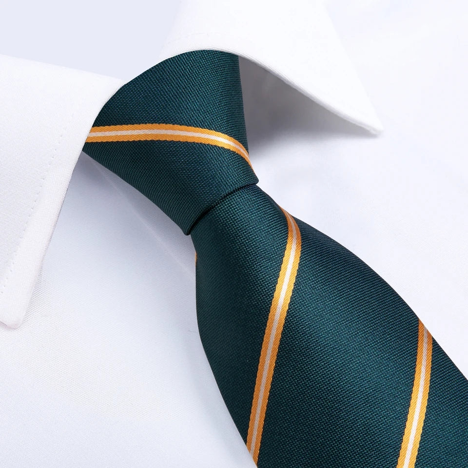 Jungle Green Stripe Silk Tie Pocket Square Cufflink Set