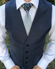 Slate Gray Navy Blue Floral Peekaboo Tie