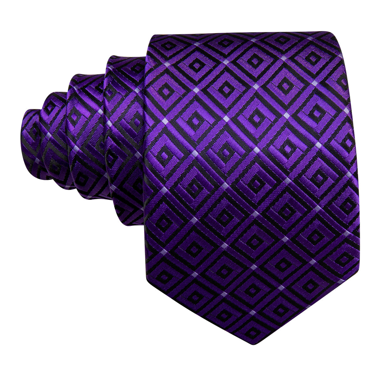 Purple Geometric Silk Tie Pocket Square Cufflink Set