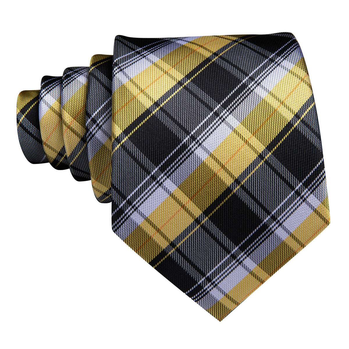 Black Yellow Stripe Silk Tie Pocket Square Cufflink Set