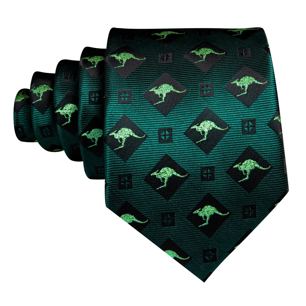 Forest Green Kangaroo Silk Tie Pocket Square Cufflink Set