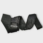 Black Solid Plaid Silk Tie Pocket Square Cufflink Set