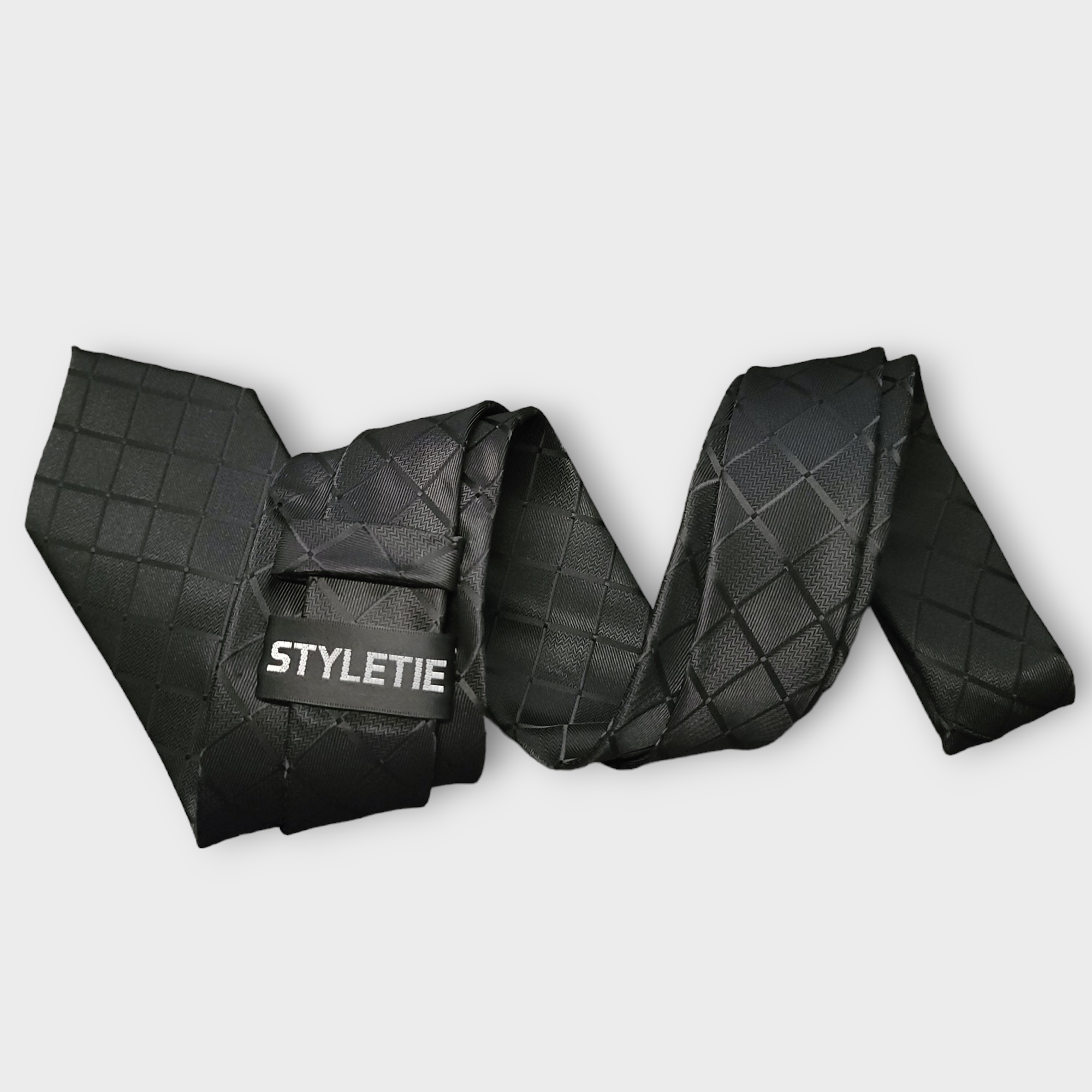 Extra Long Black Plaid Tie Pocket Square Cufflink Set