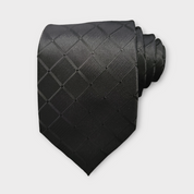 Black Solid Plaid Silk Tie Pocket Square Cufflink Set