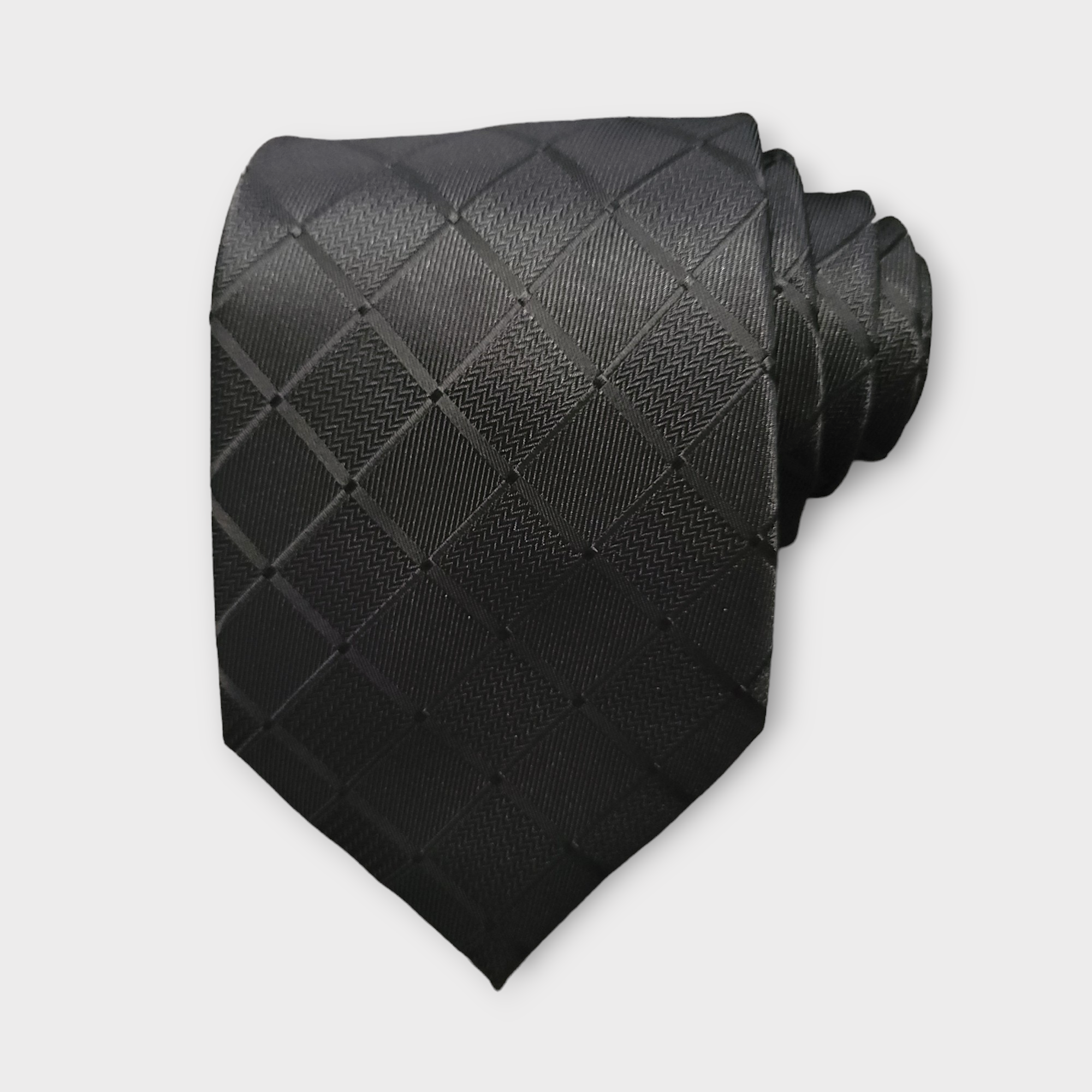 Extra Long Black Plaid Tie Pocket Square Cufflink Set