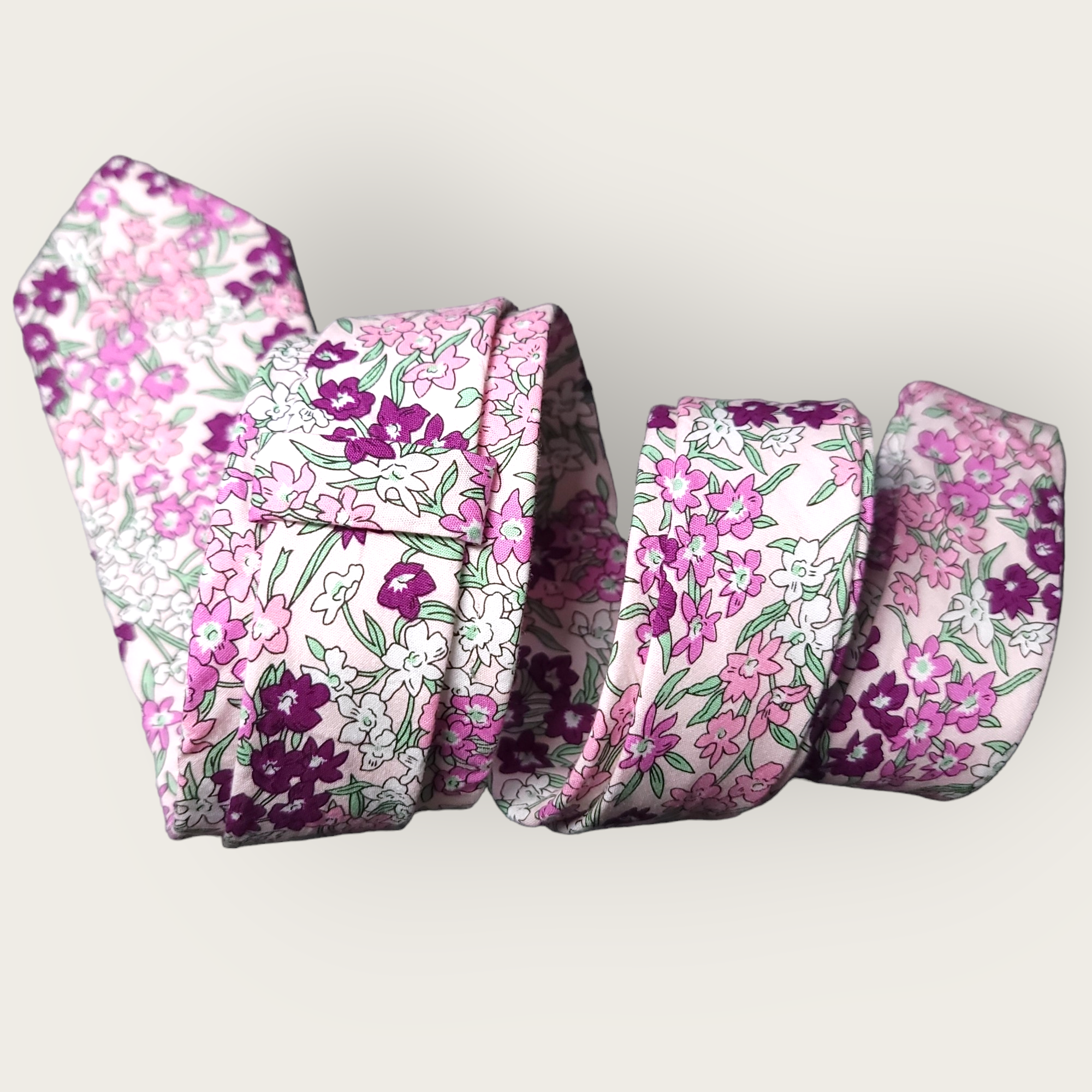 Pastel Pink Purple Floral Slim Tie