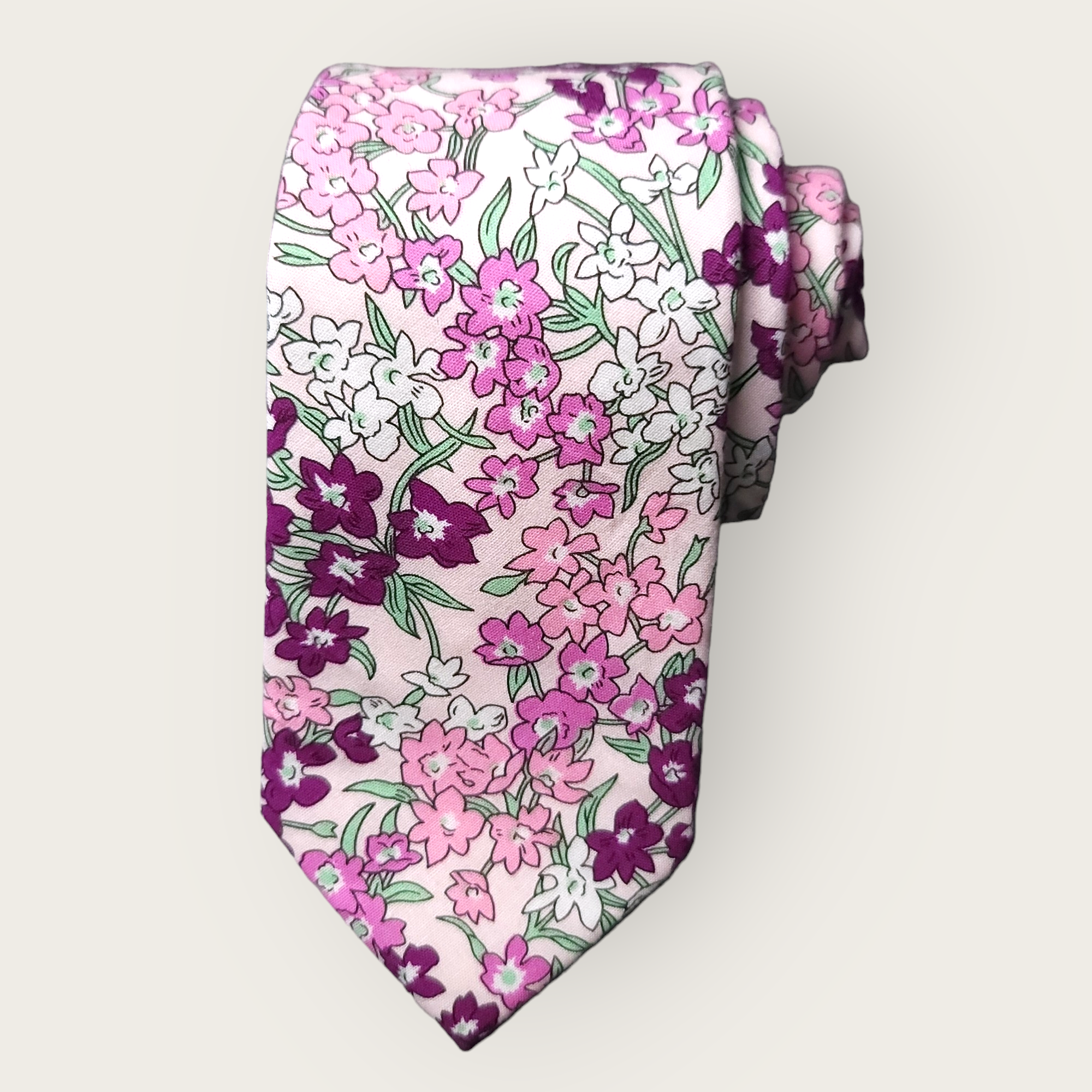 Pastel Pink Purple Floral Slim Tie