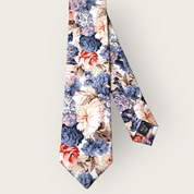 Charcoal Gray Cream Peonies Floral Slim Tie