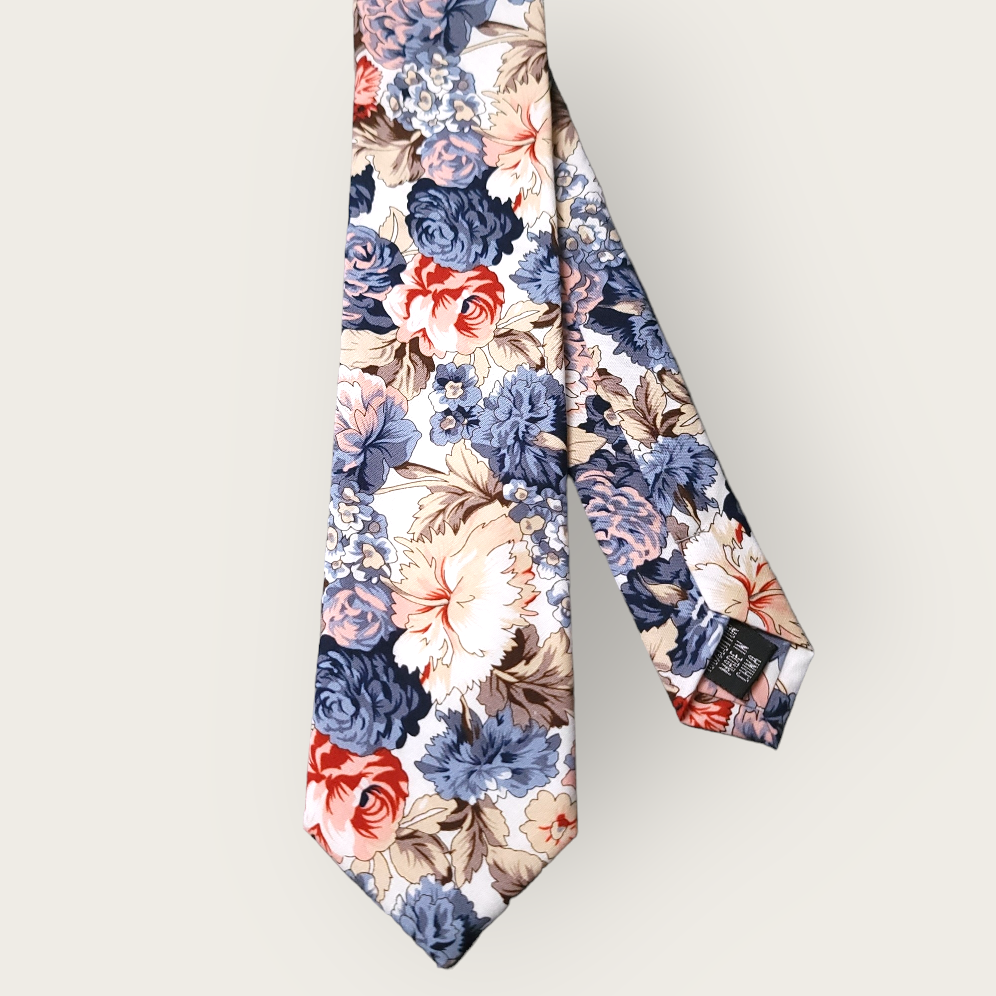 Charcoal Gray Cream Peonies Floral Slim Tie