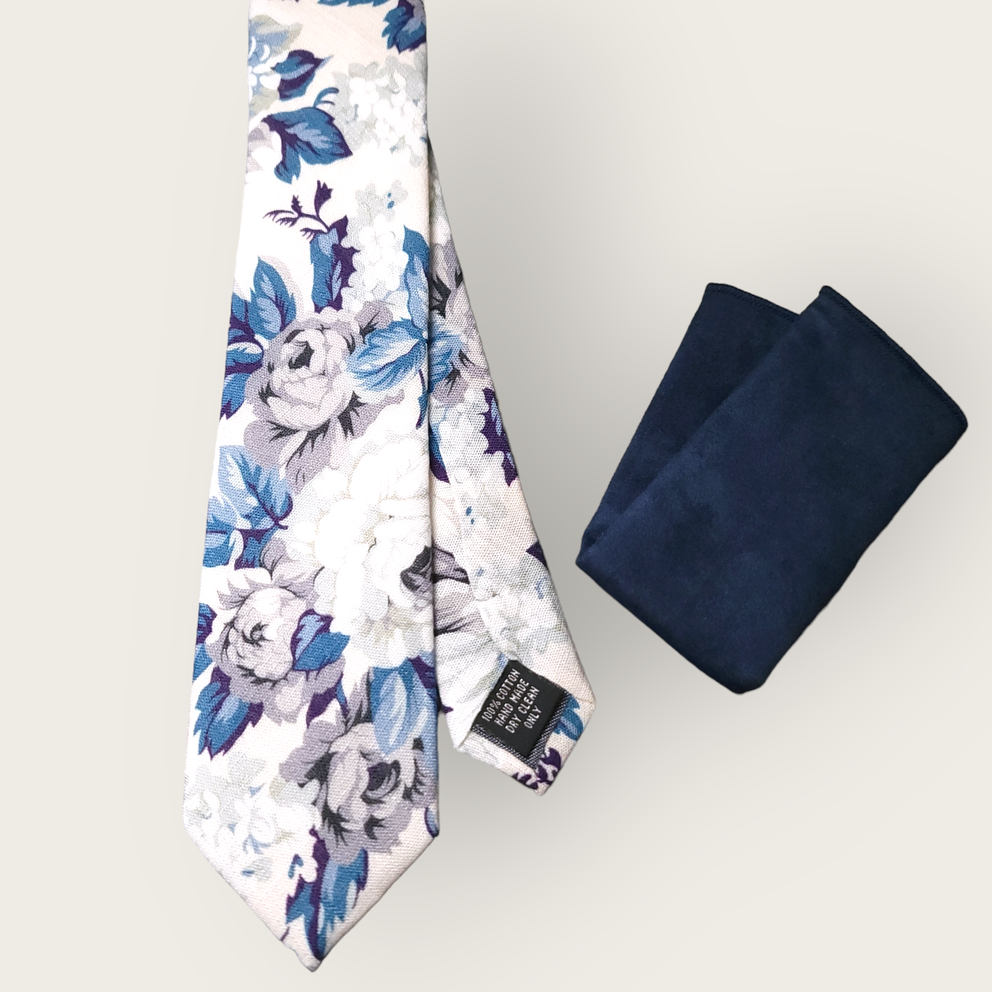 White Blue Leaf Floral Slim Tie