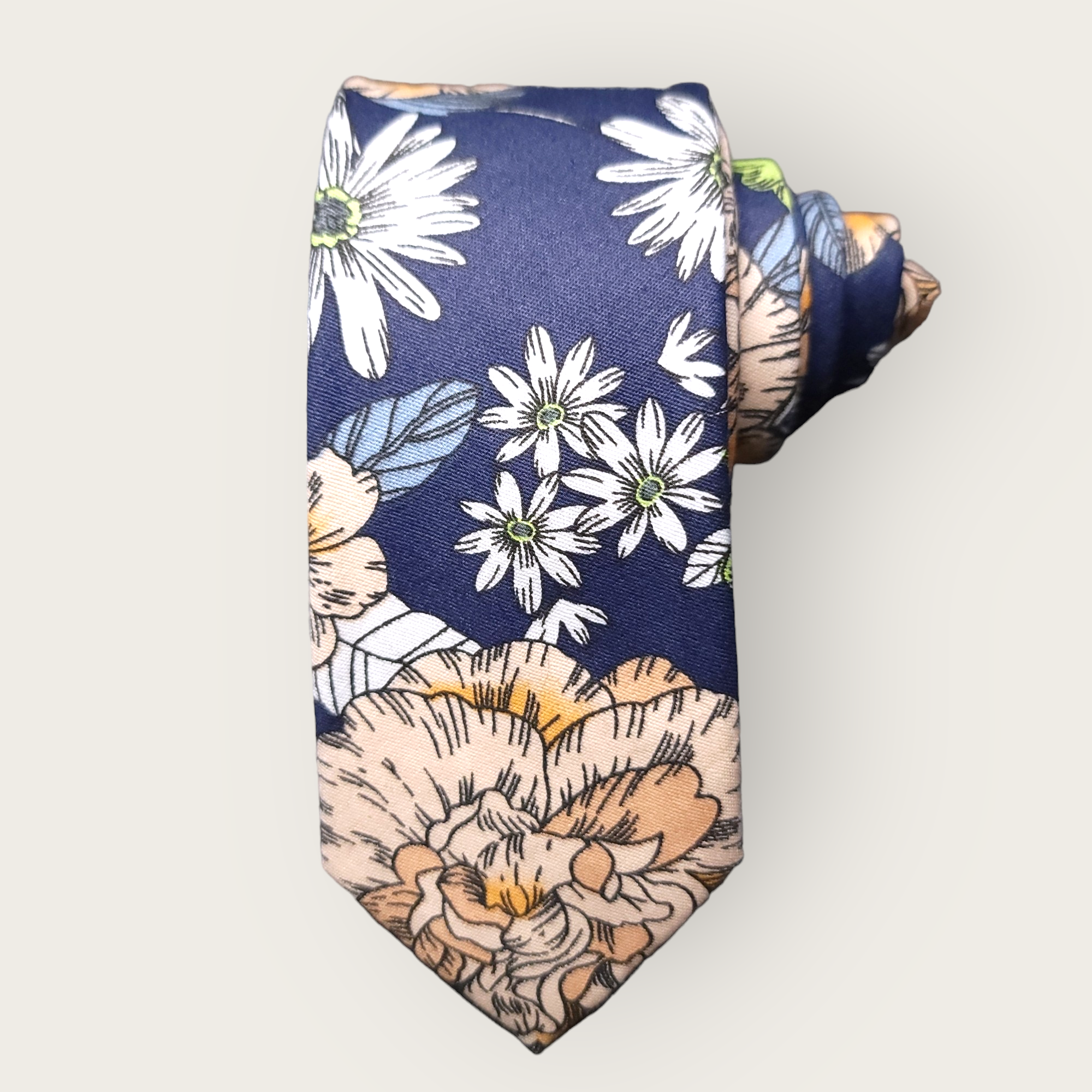 Navy Blue Cream White Floral Slim Tie – STYLETIE