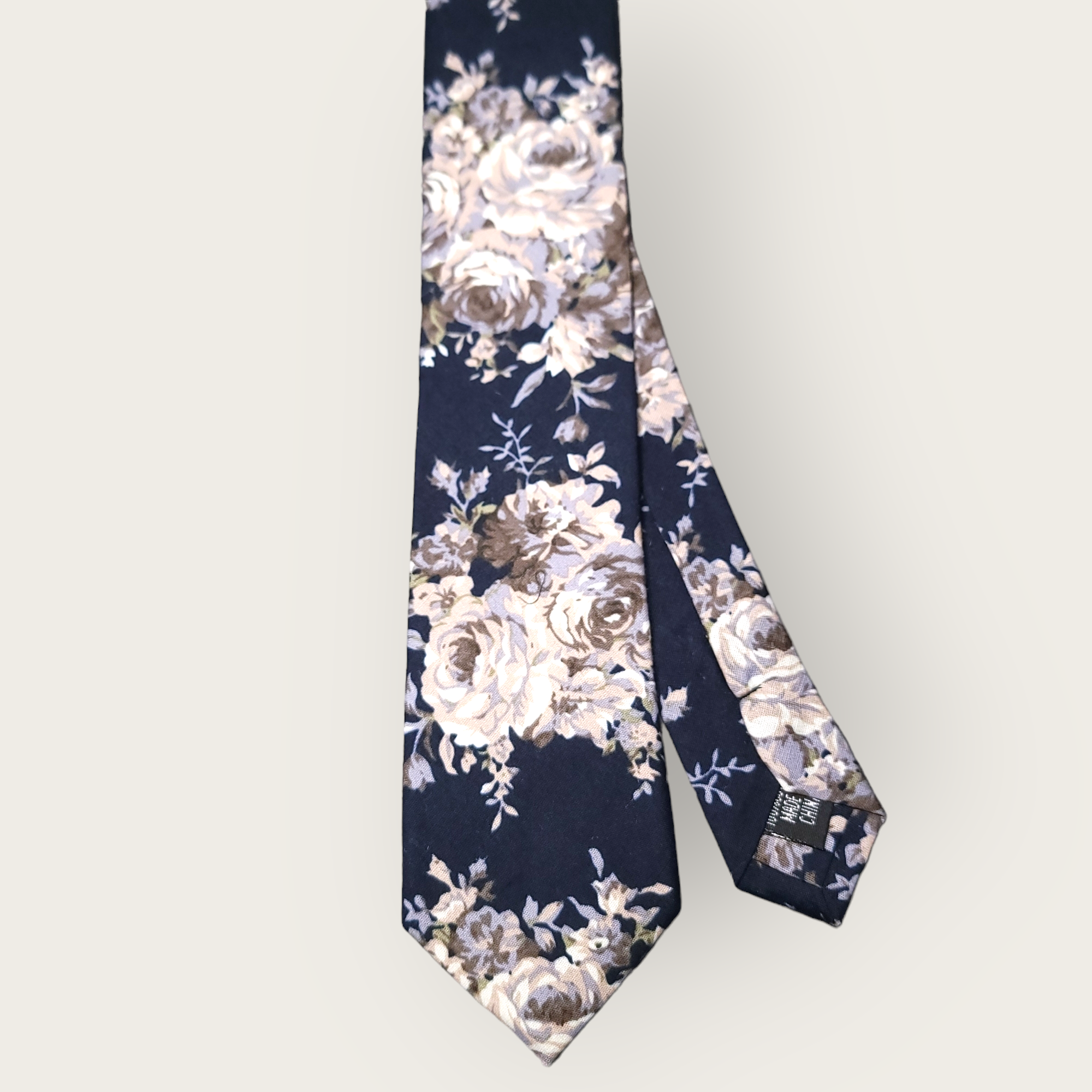 Navy Blue Gray Floral Slim Tie
