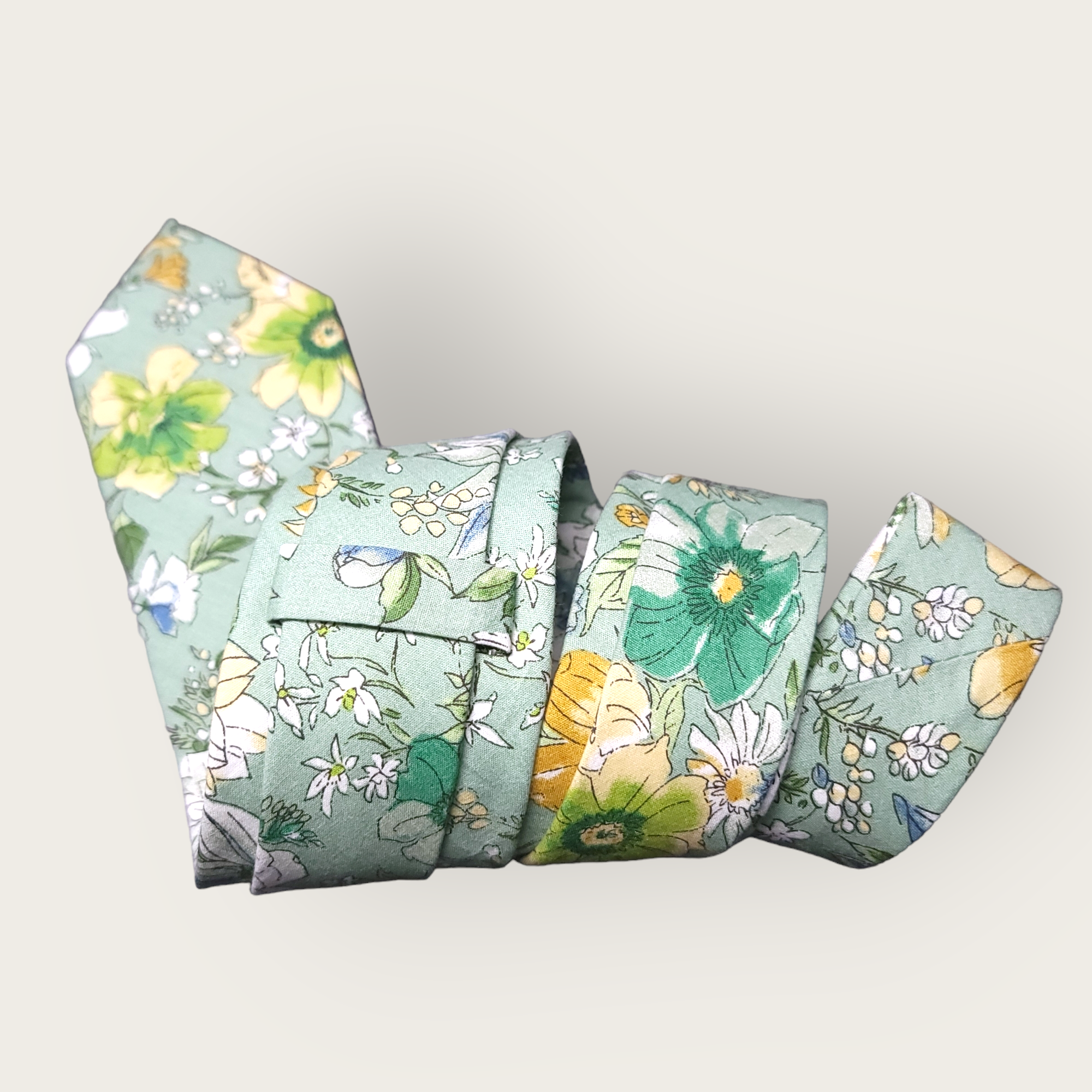 Sage Green Floral Slim Tie