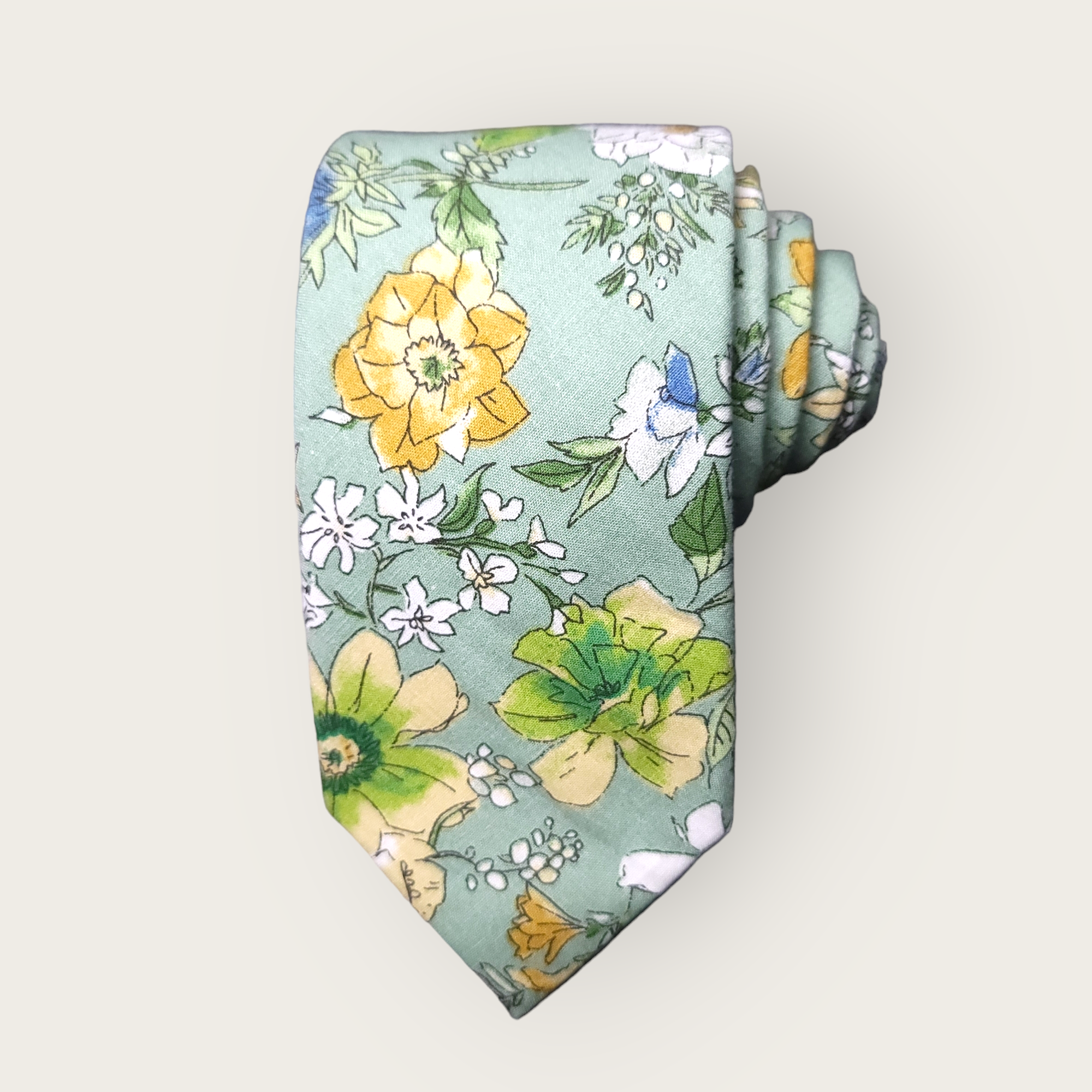 Sage Green Floral Slim Tie