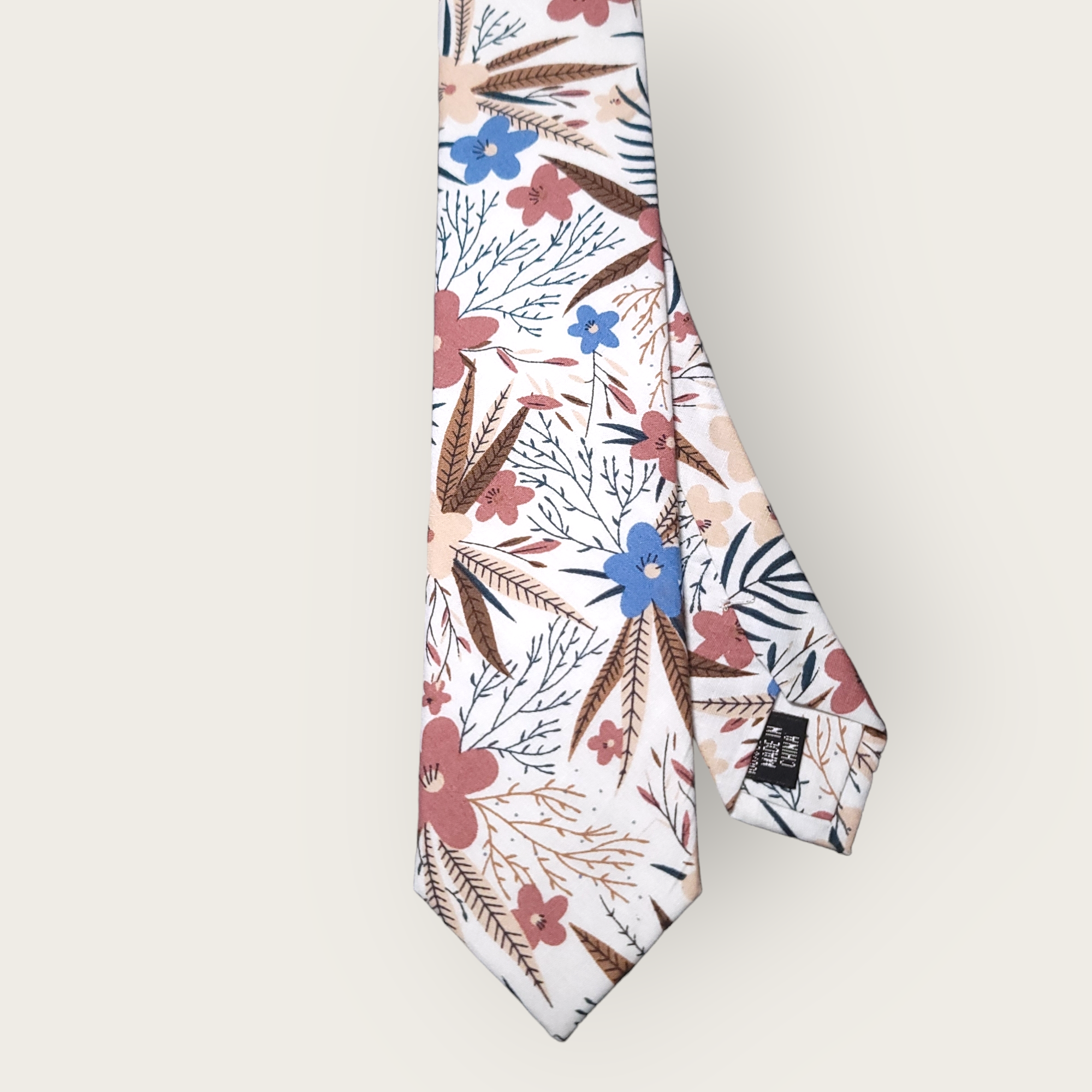 White Leaf Floral Slim Tie