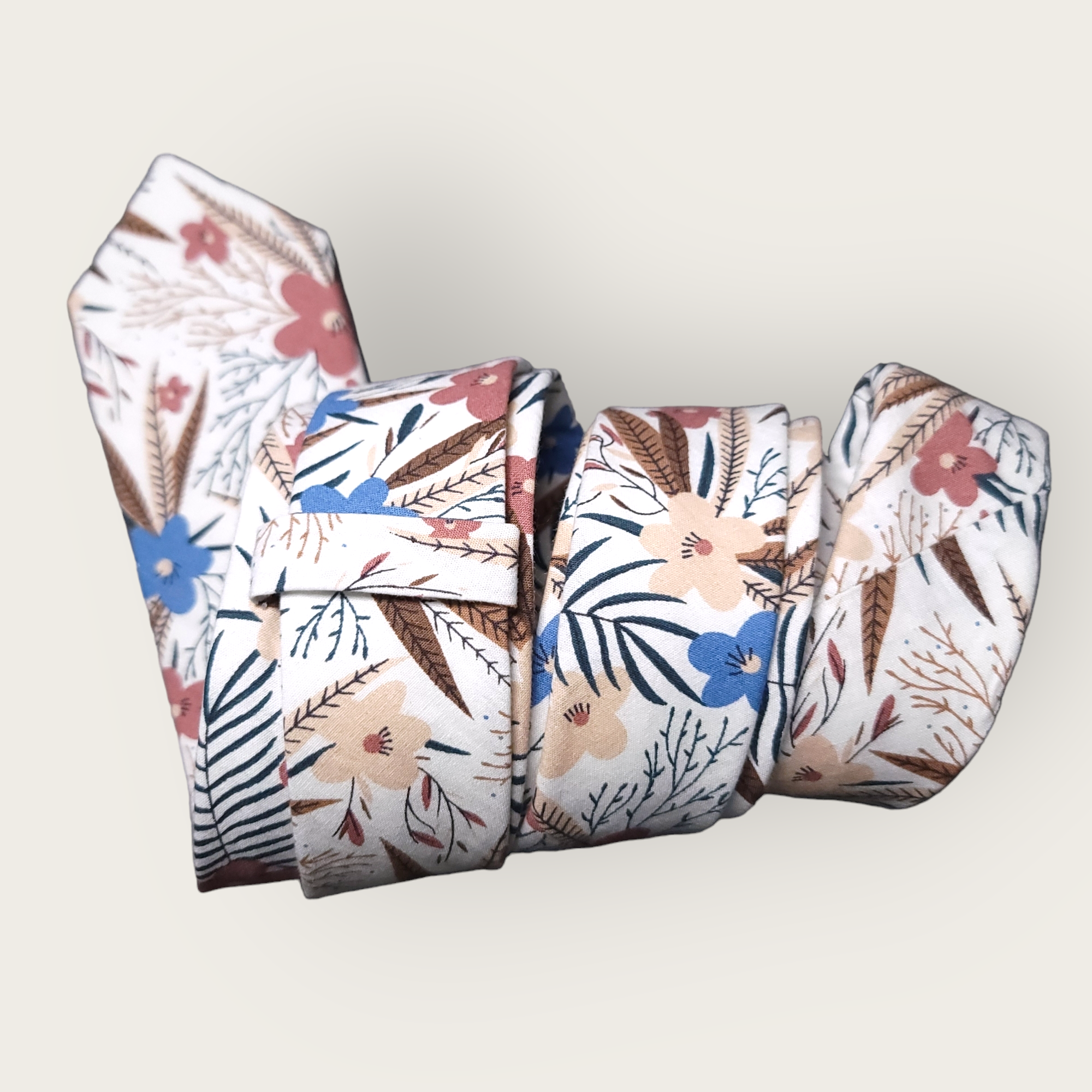 White Leaf Floral Slim Tie