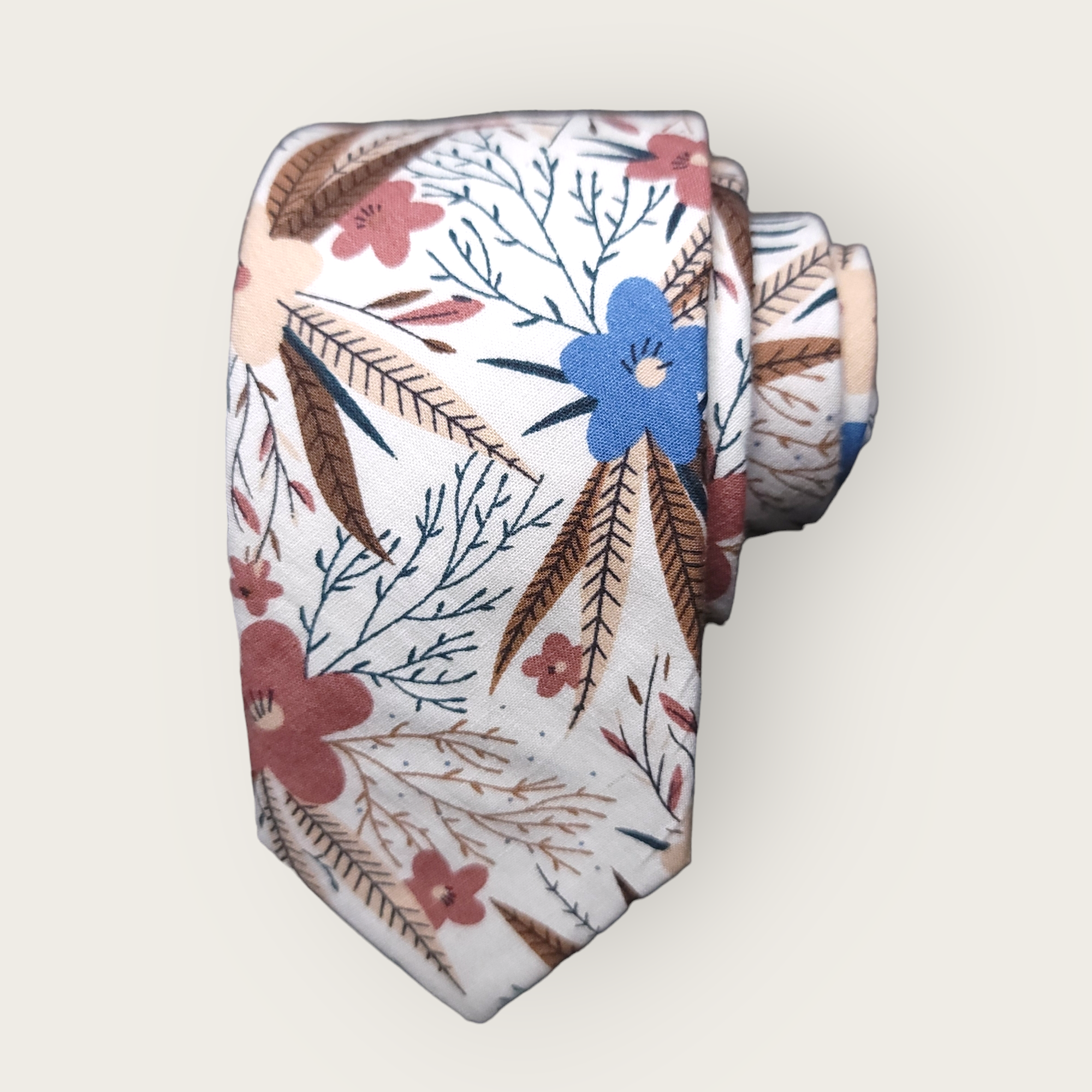 White Leaf Floral Slim Tie
