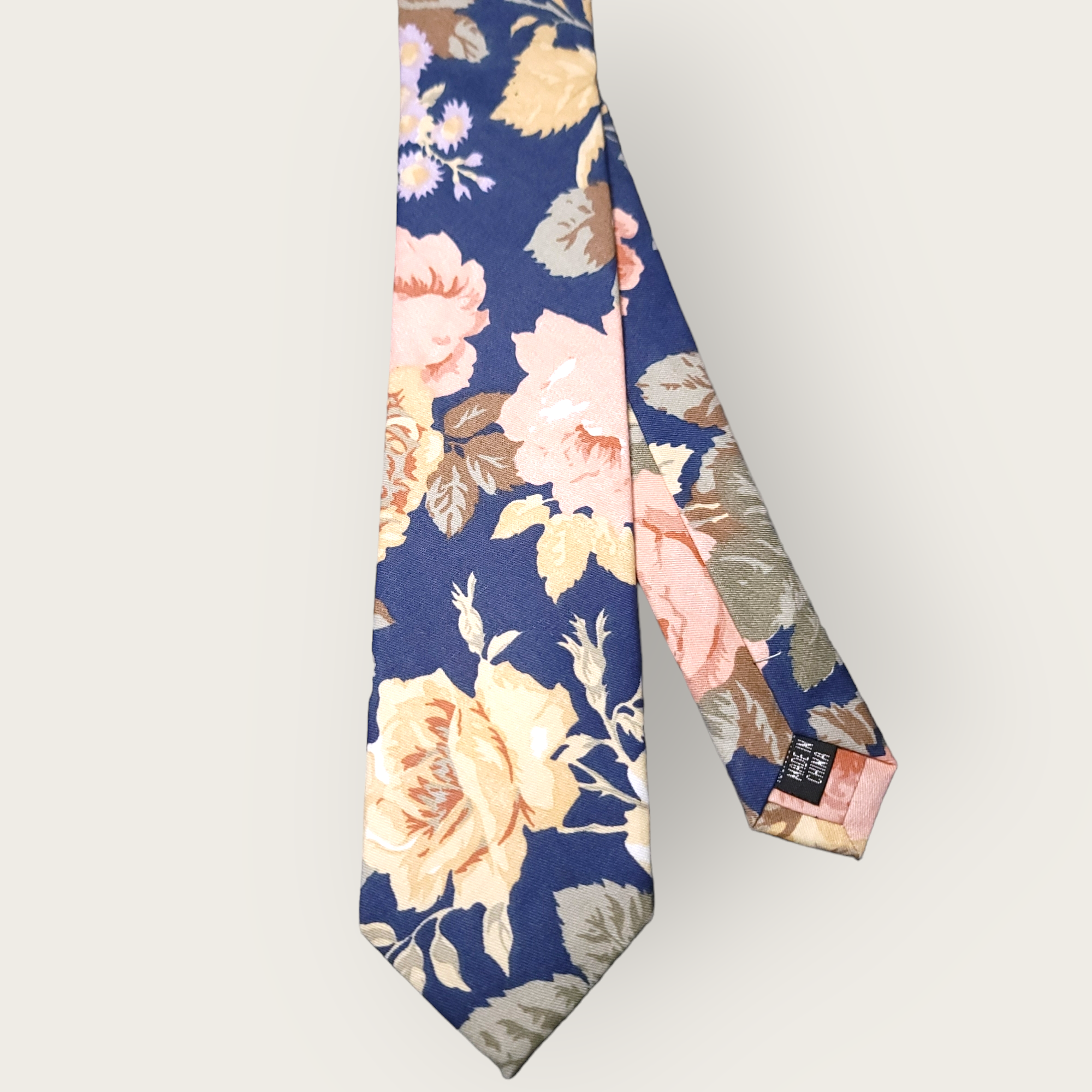 Navy Blue Cream Floral Slim Tie