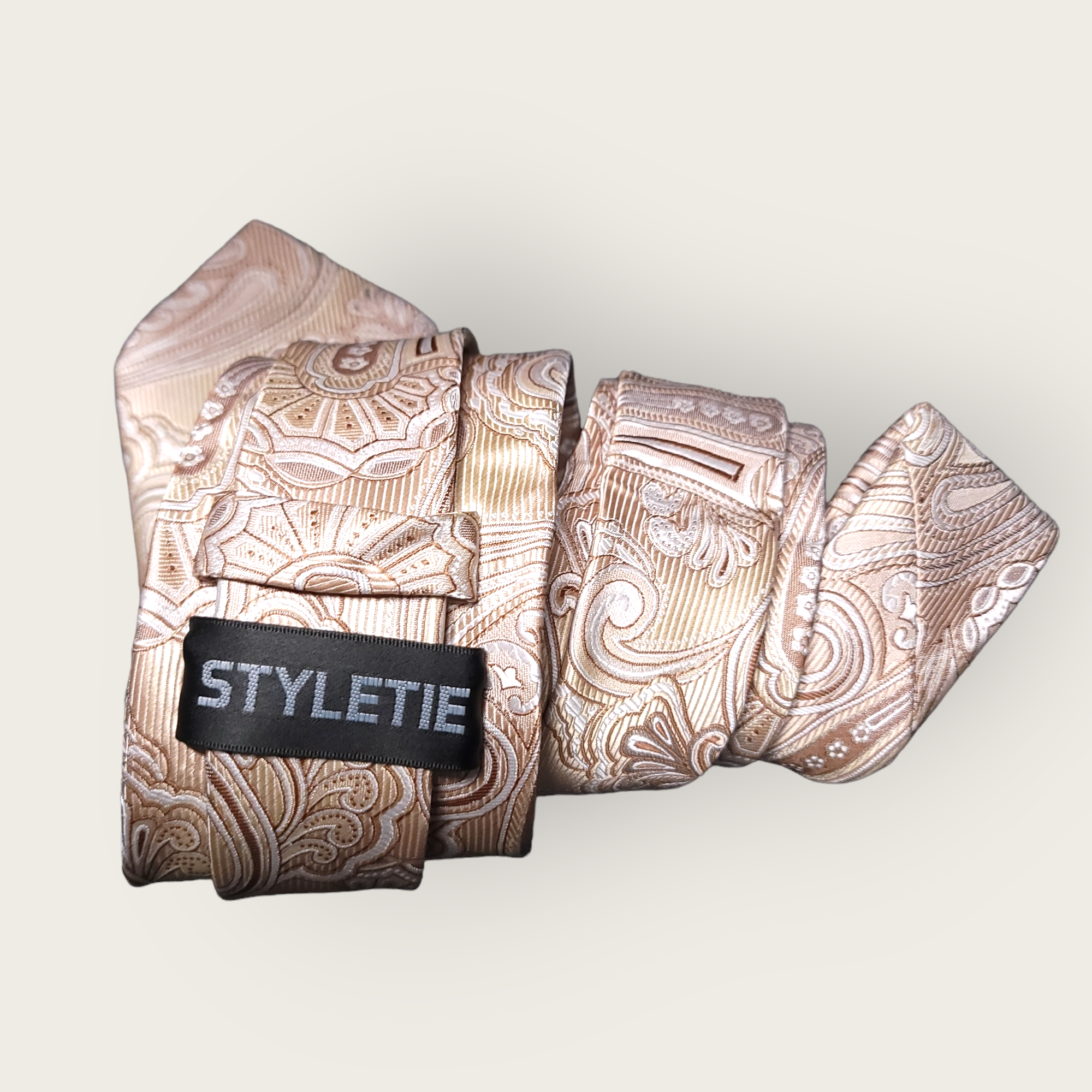 Cream Paisley Silk Tie Pocket Square Cufflink Set
