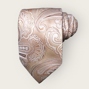 Cream Paisley Silk Tie Pocket Square Cufflink Set