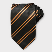 Extra Long Black Orange Stripe Tie Pocket Square Cufflink Set