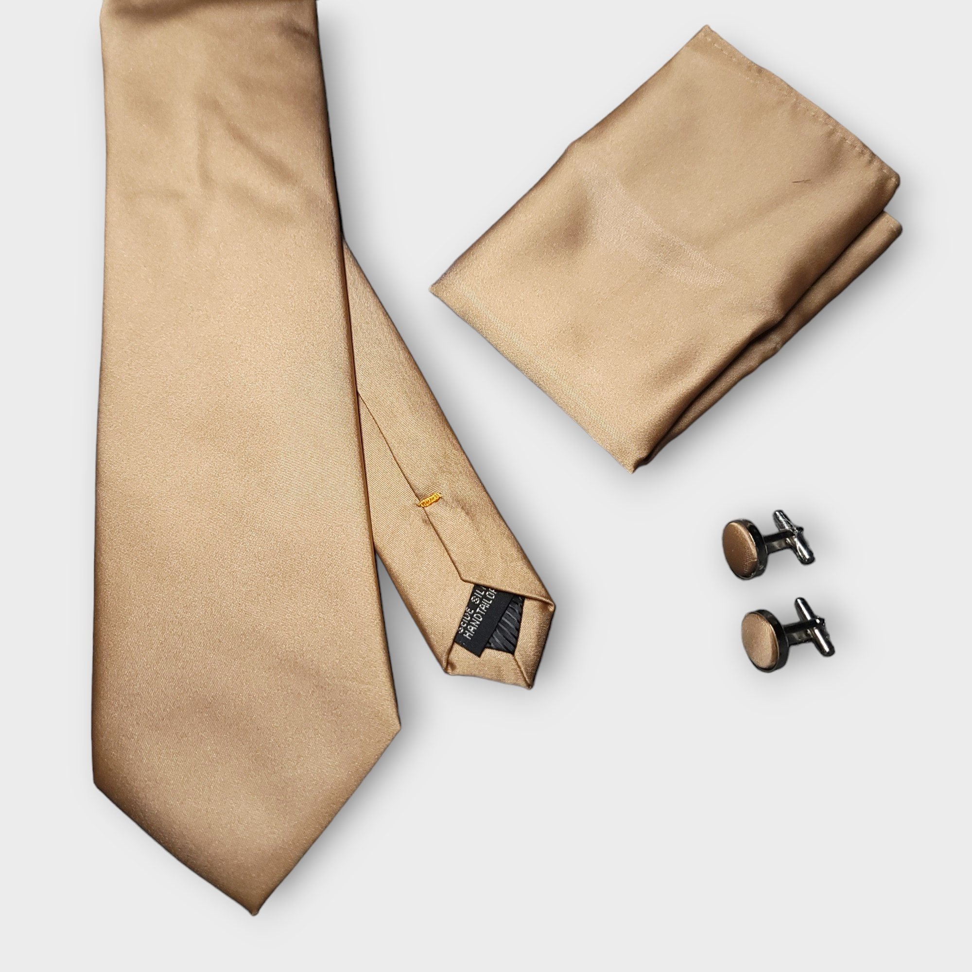 Dessert Brown Solid Silk Tie Pocket Square Cufflink Set