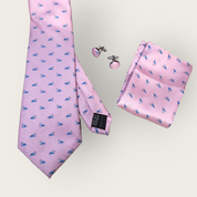 Pink Flamingo Silk Tie Pocket Square Cufflink Set