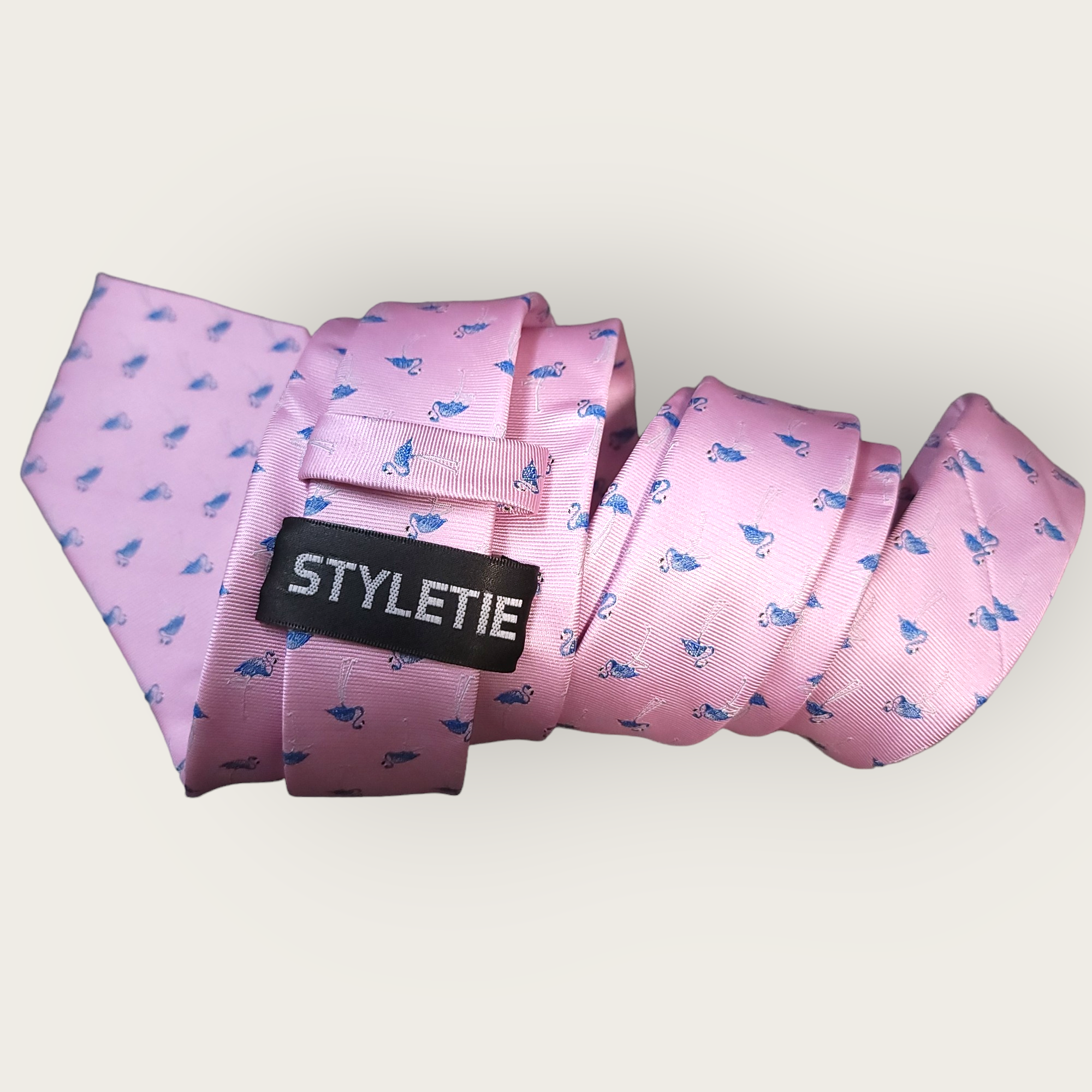Pink Flamingo Silk Tie Pocket Square Cufflink Set