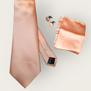Solid Peach Orange Silk Tie Pocket Square Cufflink Set